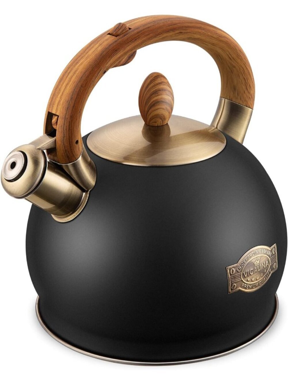 Black Kitchen Whistling Teakettle 2.64 Quart Stainless Steel Stovetop Induction